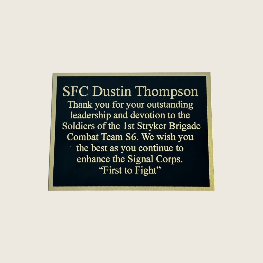 4x3 black and gold plate engraved
