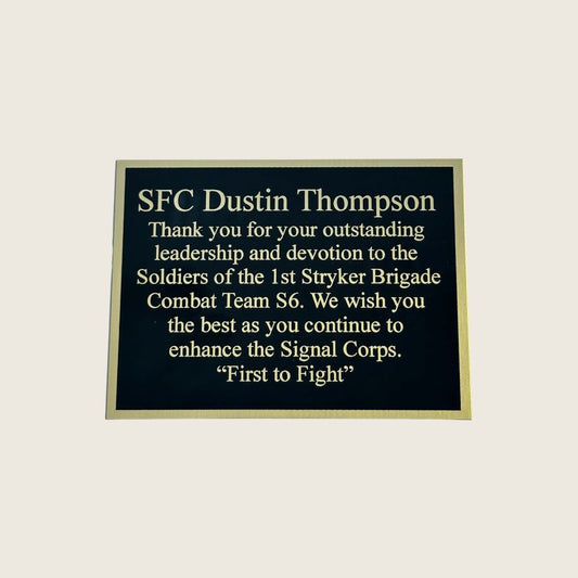 4x3 black and gold plate engraved