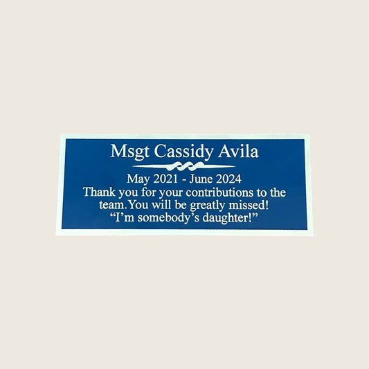 5x2 blue and silver plate engraved