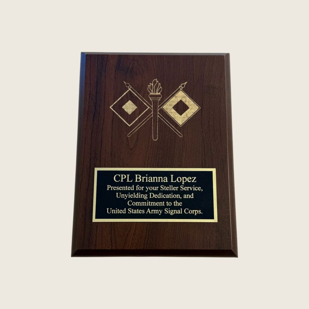 Cherry Finished Plaques with Engraved Half Plate