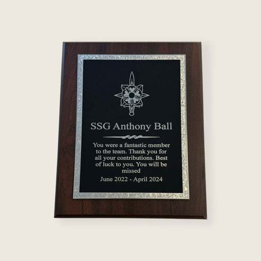 Plaque w/ engraved full plate 8"x 10"