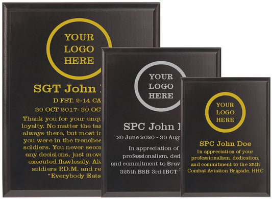 different sizes available of the fully engraved black finish plaques