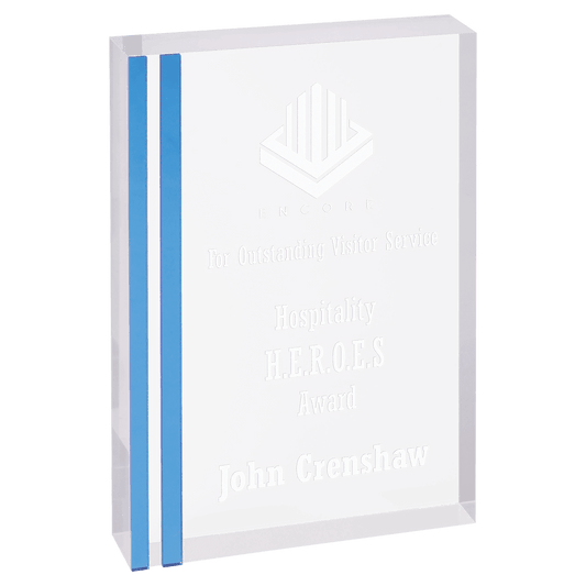 engraved rectangle award with blue edge