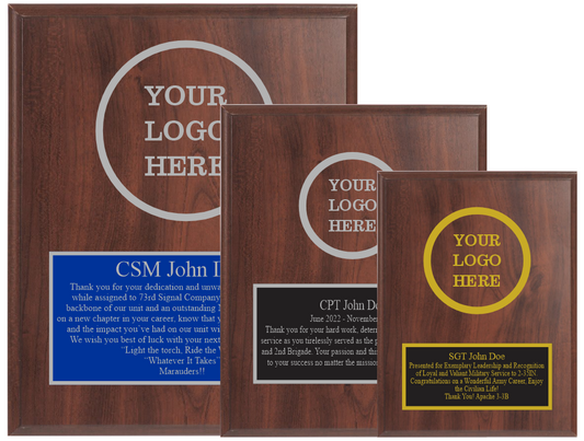 three different sizes of the cherry finished half plate plaques that are available