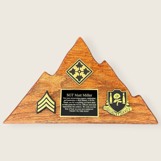 black and gold oak mountain plaque