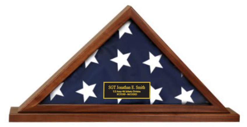 Genuine Walnut Flag Display Case with Base and Engraved Plate