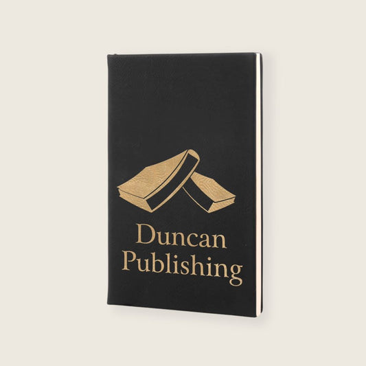 black and gold leatherette journal display