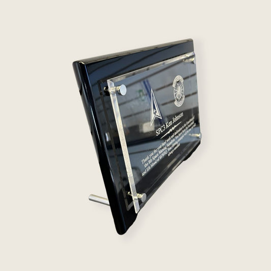 side view floating acrylic plaque