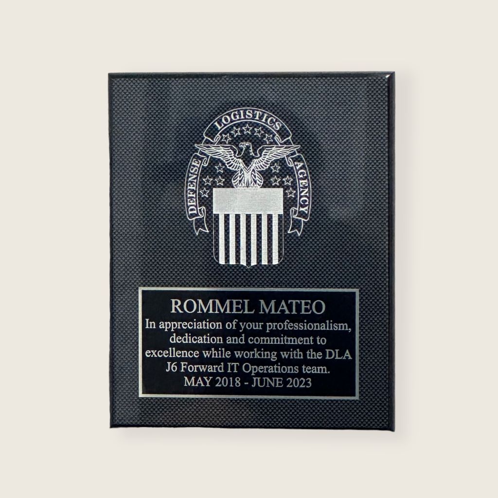 10.5" x 13" Carbon fiber plaque with engraved half plate