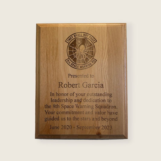 8"x 10" engraved red alder plaque