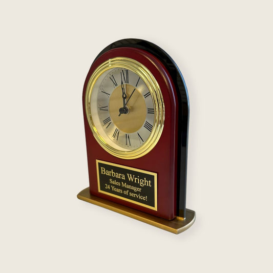 Personalized Standing Arch Clock Mahogany Finish