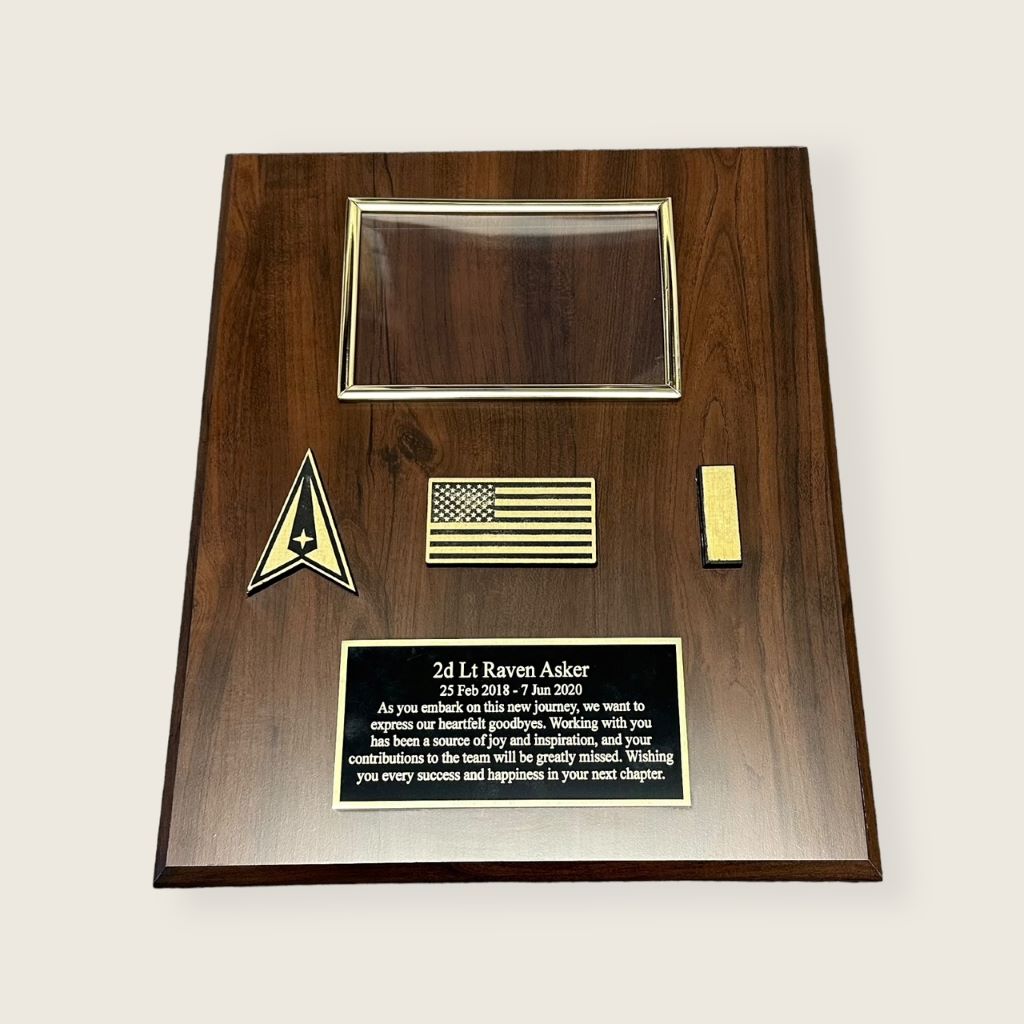 cherry finish picture plaque with a blank gold photo frame