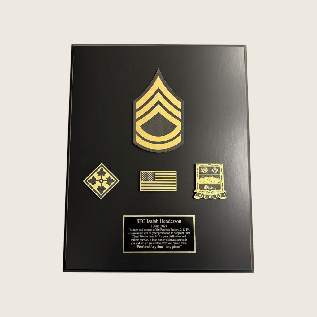 military rank plaque black and gold