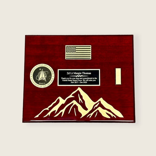 rosewood mountain plaque in black and gold color scheme