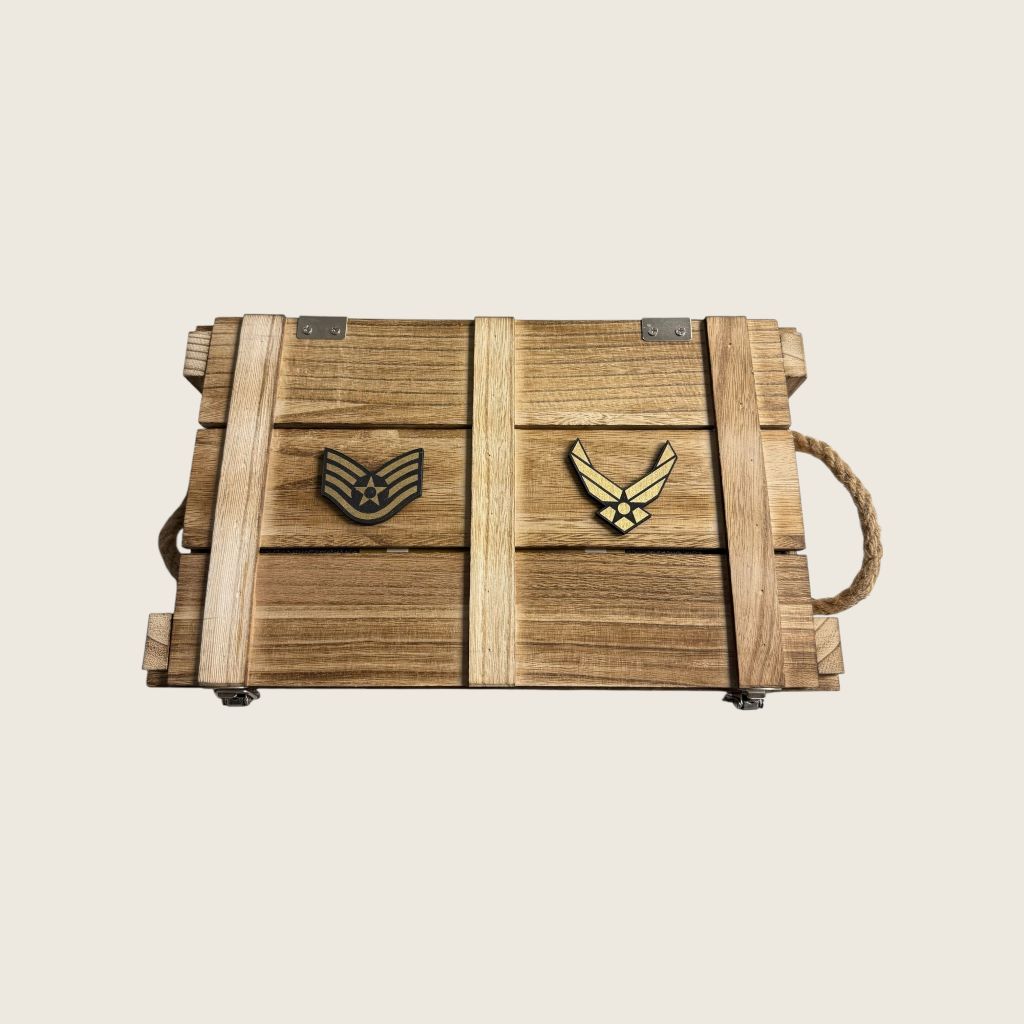 whiskey box set outside custom air force wood coins
