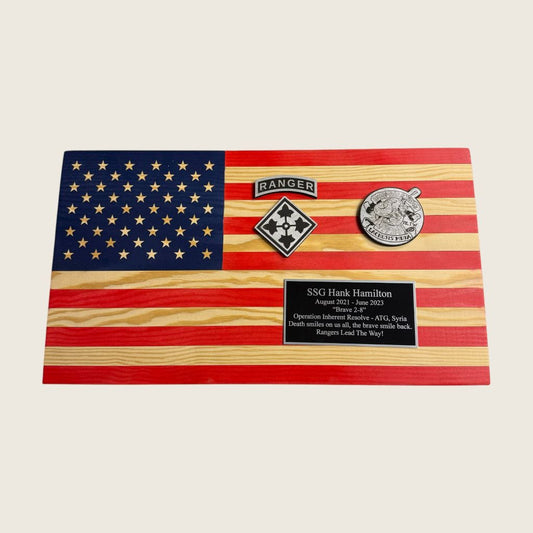 Wood Flag Plaque - Red White & Blue