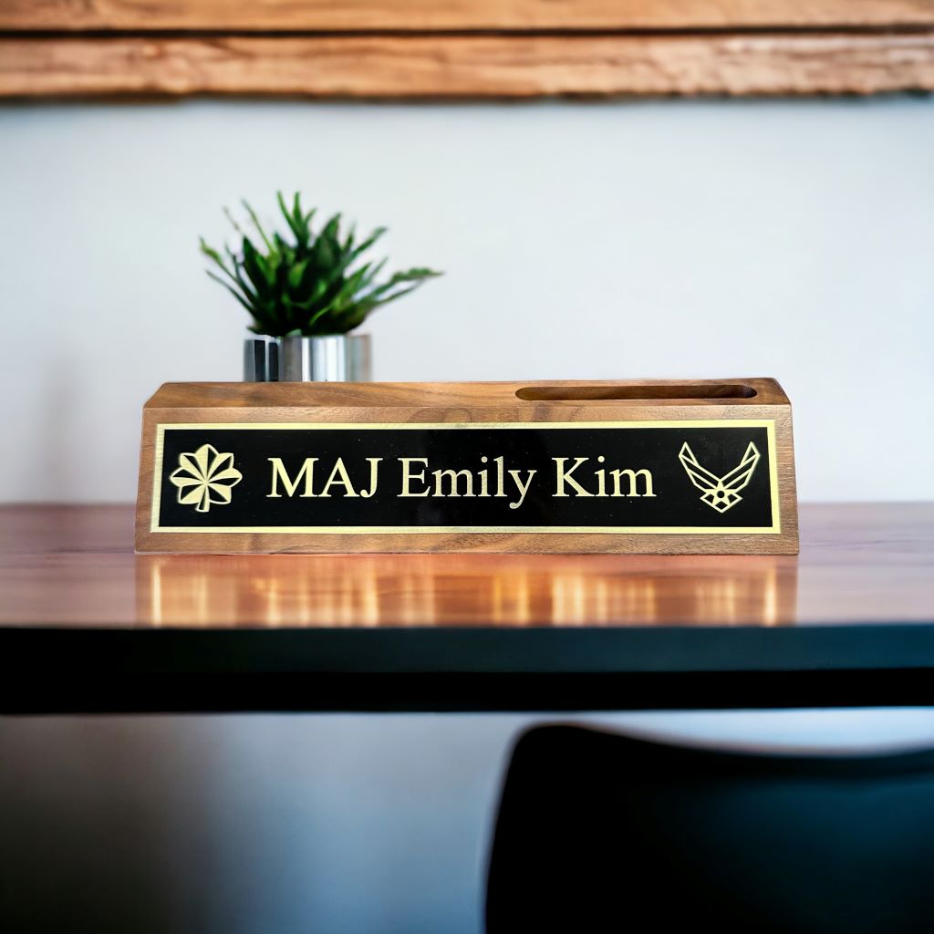 walnut desk wedge displayed on a desk