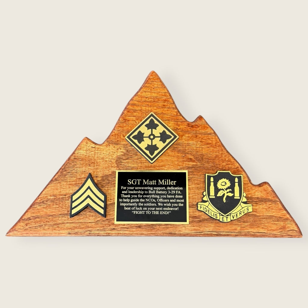 black and gold oak mountain plaque