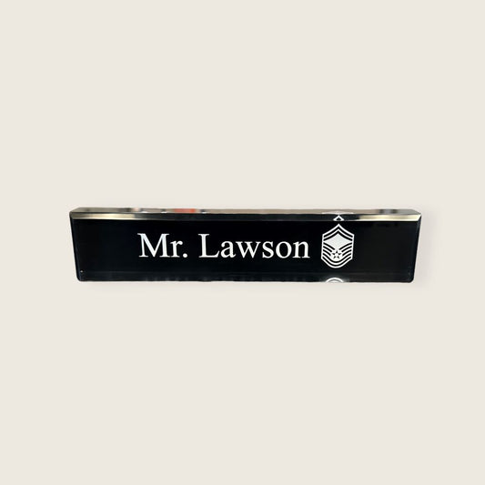 black acrylic desk wedge engraved