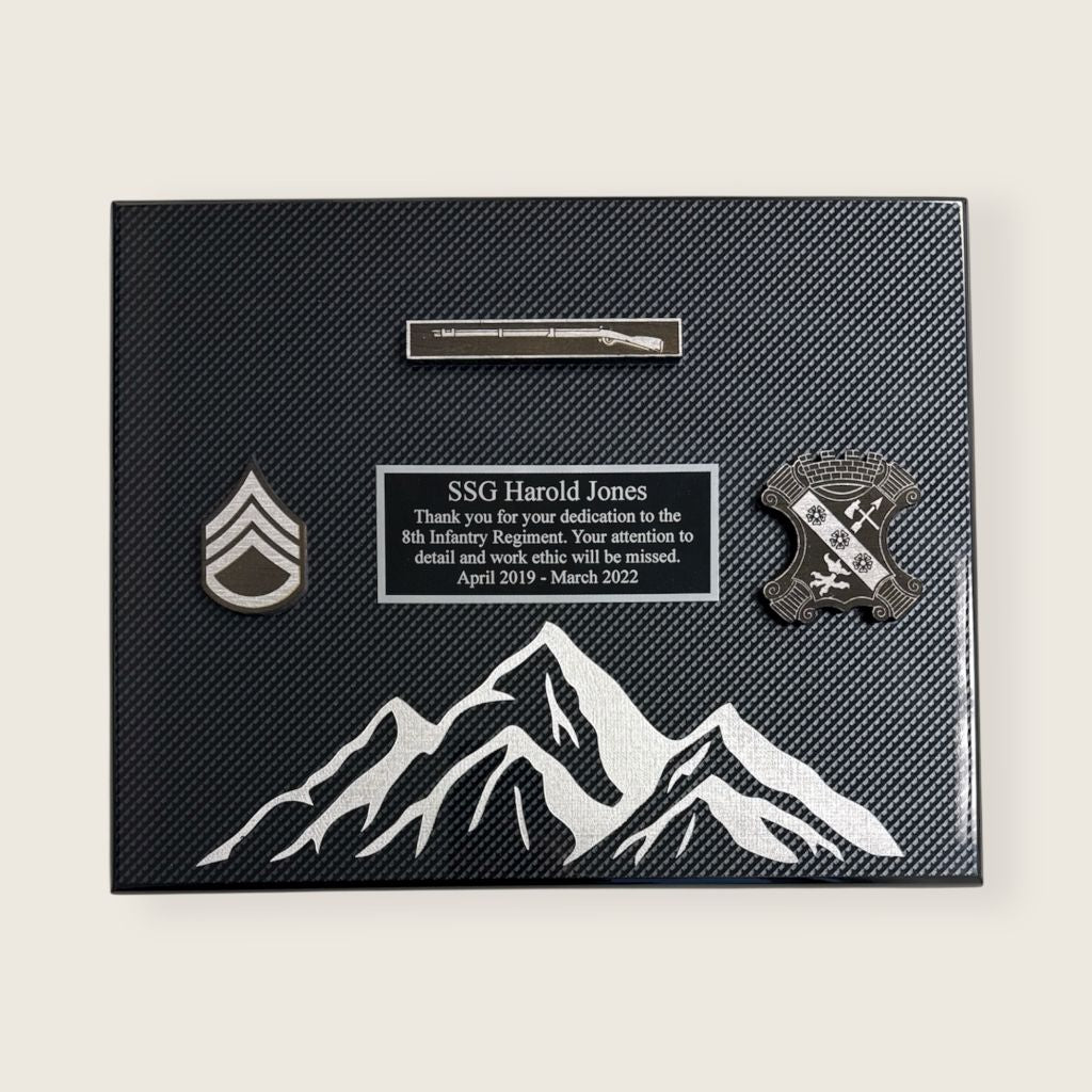army engraved mountain plaque