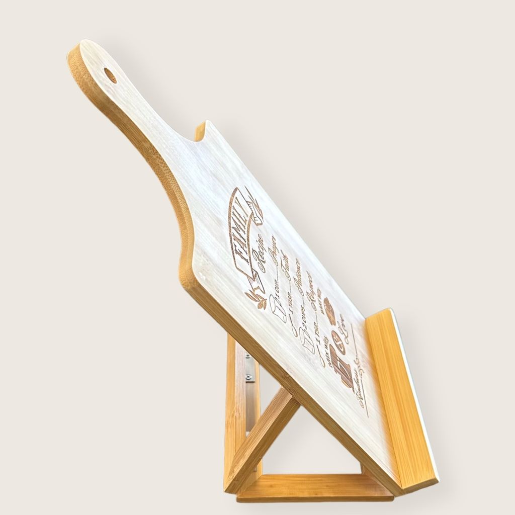 standing bamboo chef's easel display photo side view