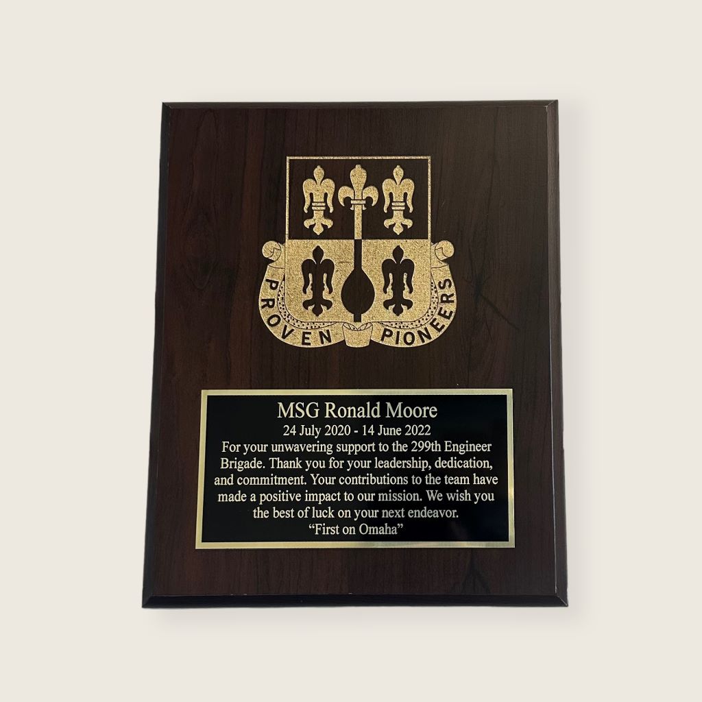 8x10 cherry finished plaque with an engraved plate