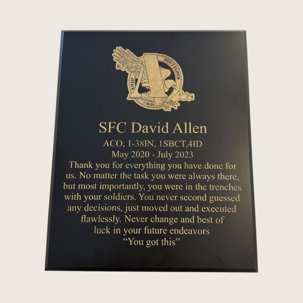 Black Finished Plaques Fully Engraved