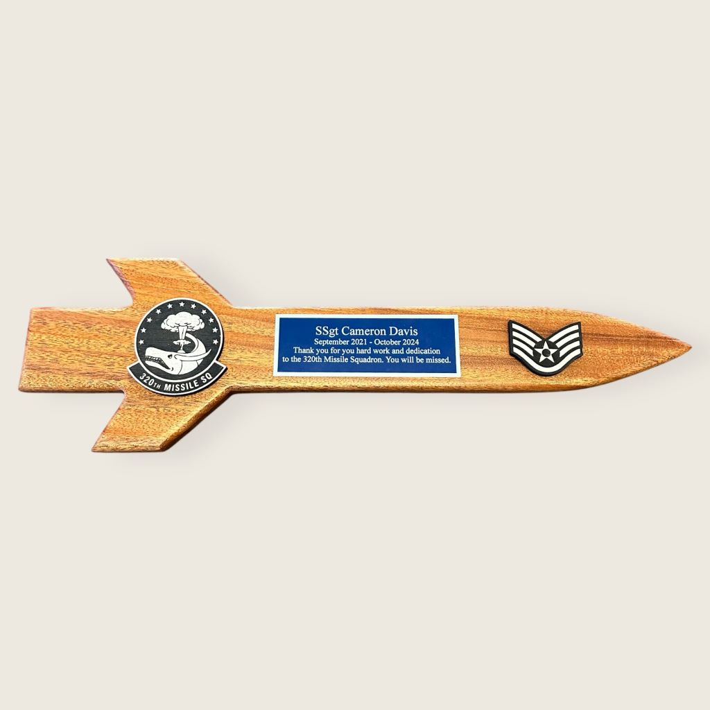 mahogany missile plaque in blue and silver color way