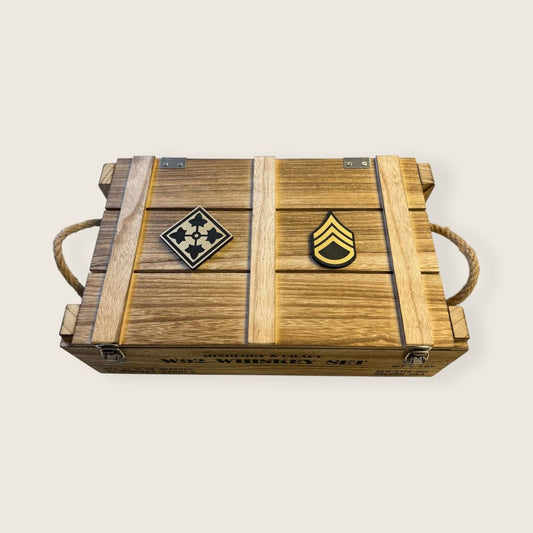 whiskey box set custom army wood coins