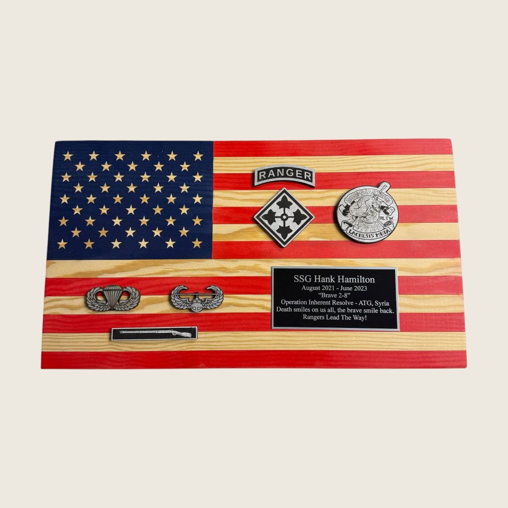 Wood Flag Plaque - Red White & Blue